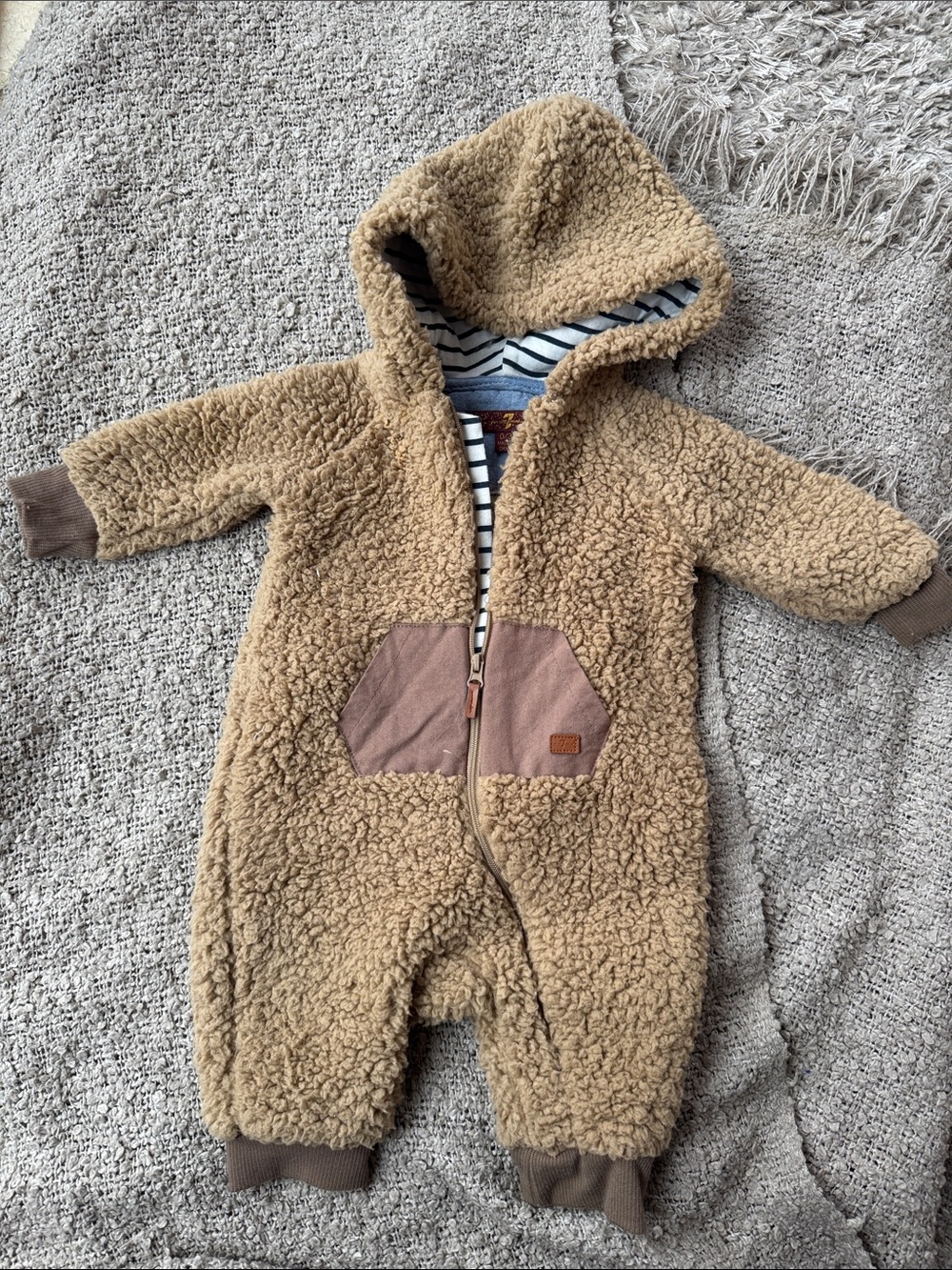 Seven7 Tan Sherpa Hooded One-Piece Footie with Brown Accents